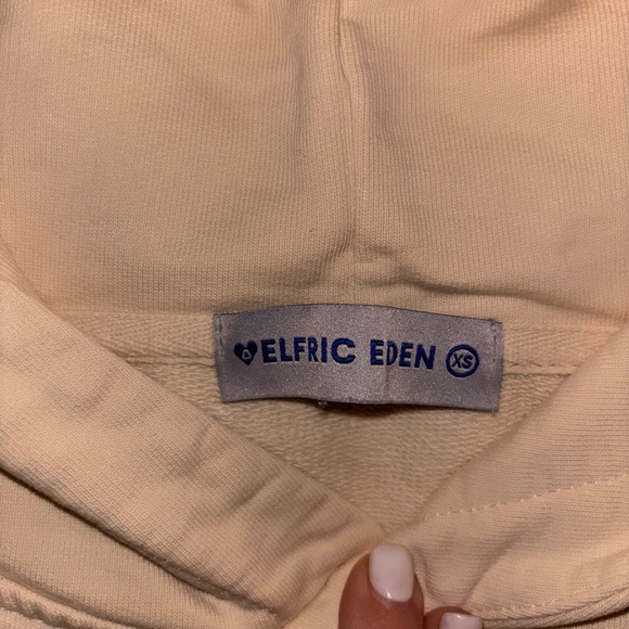 Aelfric Eden Cream Hoodie with Blue Handprint Art - Picture 2 of 2